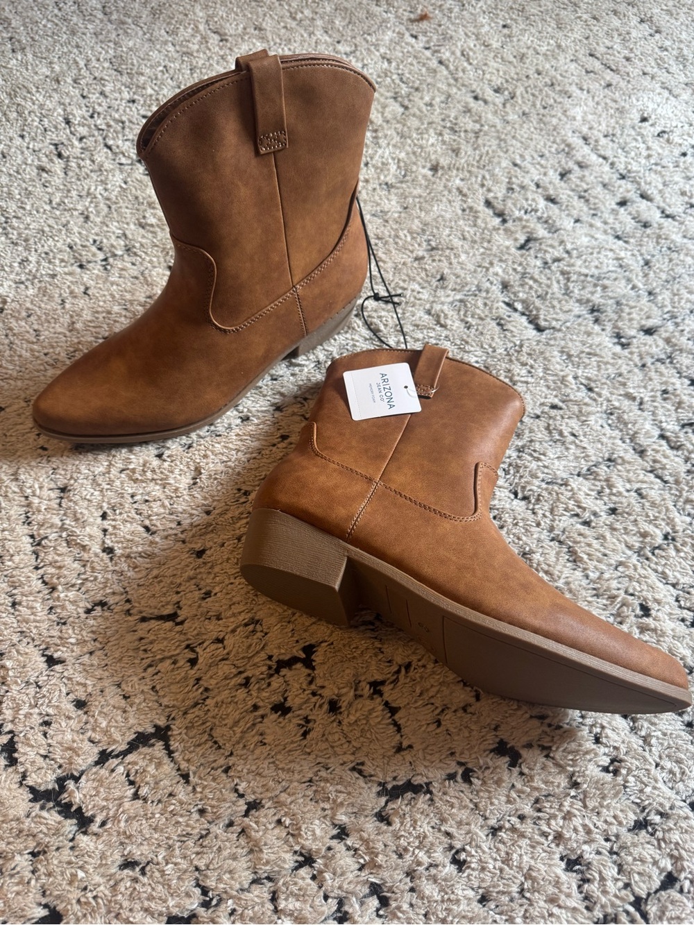 Arizona Jean Company Cognac Brown Western Ankle Boots